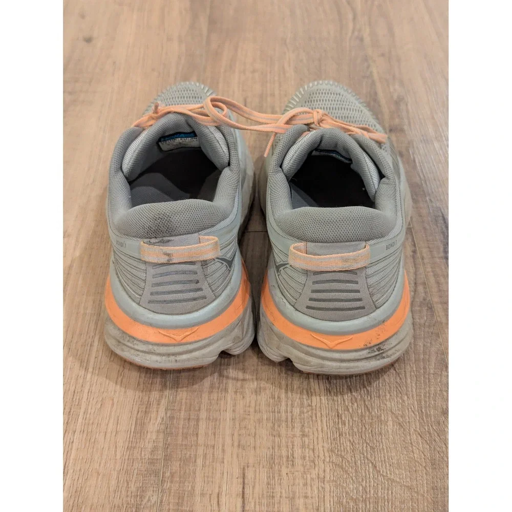 Hoka One One Bondi 7 Womens 9.5 Gray Orange Max Cushion Running Shoes 1110519